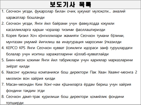 (우즈베키스탄어/Uzbek) 1월 21일 다국어 보도기사